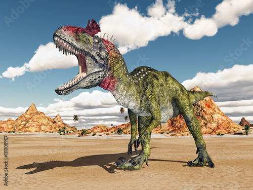 Plakaty dinozaury  agresywny-kriolofozaur-wypatruje-zdobyczy-dinozaurow-roslinozernych