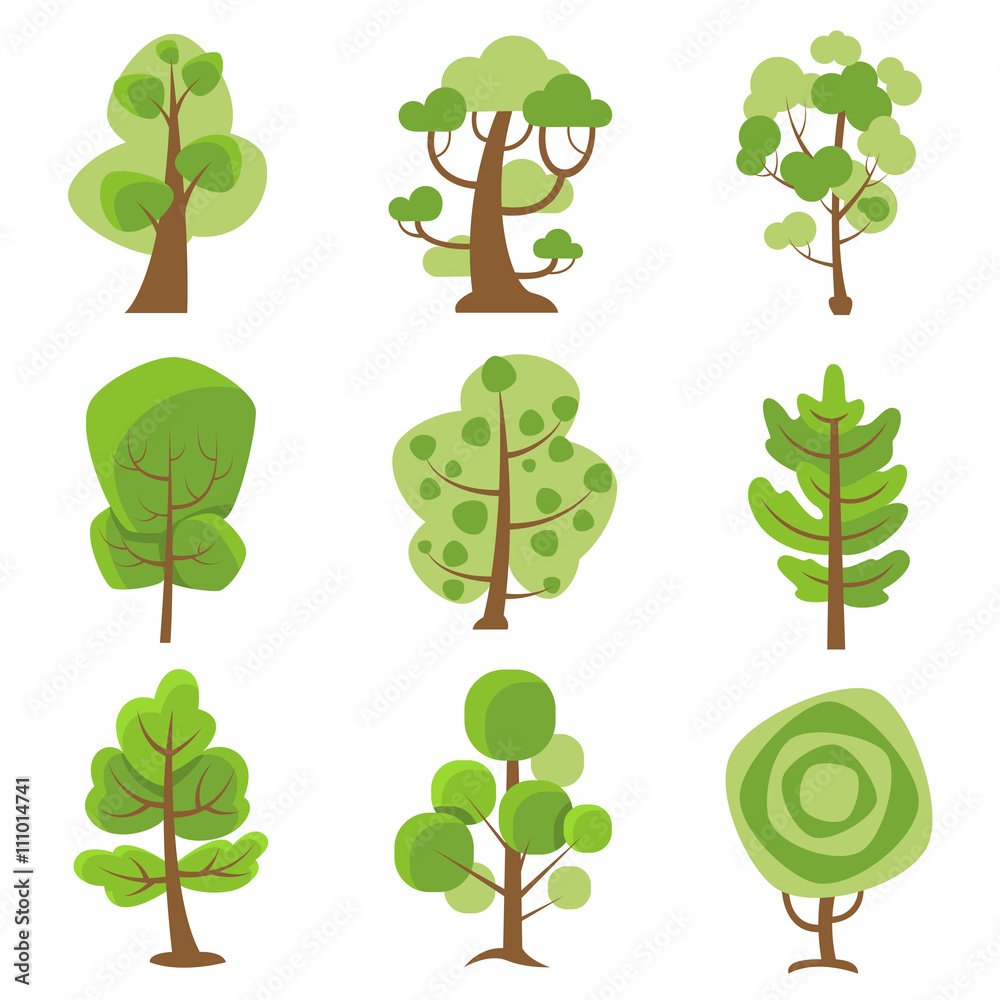 Tree Logo Cartoon Decorative Icons Stock Vector | Adobe Stock