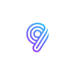 Poster - number 9 logo design vector template. font lines logotype