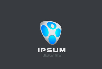 Poster - digital sport fitness man web logo emblem character vector