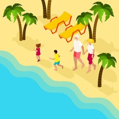 Sticker - Retired People Family Vacation Isometric Banner 