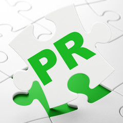 Marketing concept: PR on puzzle background