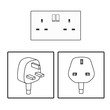 plug and UK socket. Three 3 pin plug icon set. British socket. Electric power. vector graphic illustrated. Three pin socket sheme isolated vector graphic illustration. simple electrical diagram 