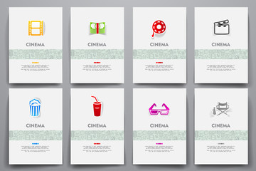 Poster - Corporate identity vector templates set with doodles cinema theme