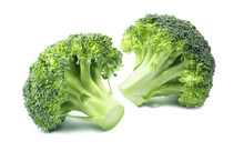 2 Separate Small Broccoli Isolated On White Background 6 As Vegetable Package Design Element