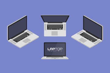 Poster - Laptop computer from four sides icon set vector graphic illustration. 
