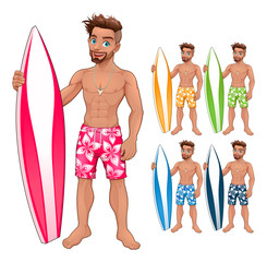 Wall Mural - Surfer boy, in different colors