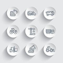 Canvas Print - construction vehicles line icons, engineering, construction equipment, heavy-duty vehicles, vector illustration