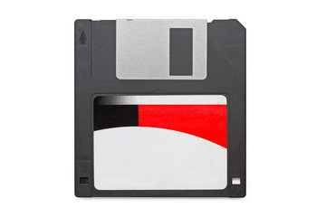 floppy disk 3 1/2 inch front with label, clipping path included