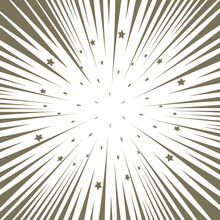 Shooting Stars Background. Starburst Gold Radial Speed Explosion In Manga Or Pop Art Style On White.