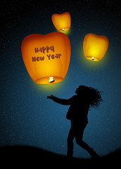 Sticker - flying lanterns for New Year