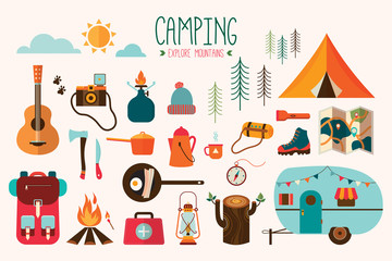 camping equipment vector collection