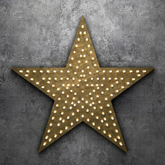 Wall Mural - Retro star with light bulbs on concrete background. 3D rendering