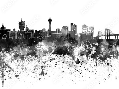 macau-skyline-in-watercolor-on-white-background