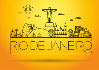 Wall Mural - Linear Rio de Janeiro City Silhouette with Typographic Design