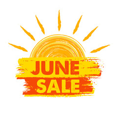 Wall Mural - june sale with sun sign, yellow and orange drawn label