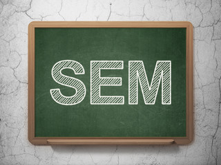 Advertising concept: SEM on chalkboard background