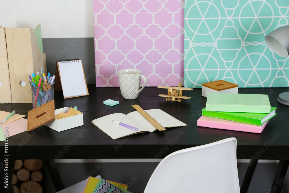 Workplace of creative person indoors