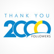 Thank you 2000 followers logo. The vector thanks card for network friends with 2000th numbers text
