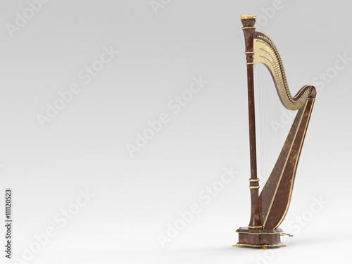 Fotografía Harp aged on white 3D rendering