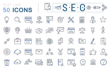 set vector flat line icons seo