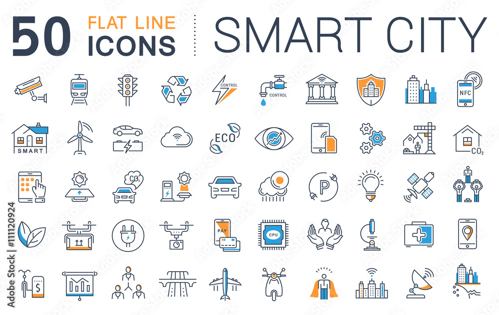 Set Vector Flat Line Icons Smart City Stock Vector | Adobe Stock