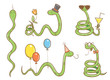 Cartoon cute snakes set. Five funny animals in different poses. Collection of reptiles. Children's illustration. Vector image. Birthday set.