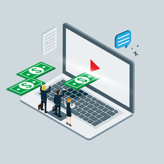 Sticker - video internet marketing isometric concept