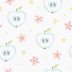 Poster - seamless pattern with apples and flowers