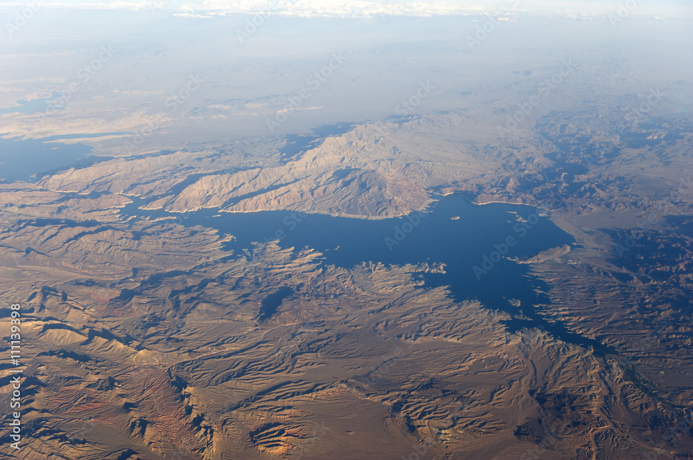 Lake Mead, the Hoover dam reservoir, from the air.
