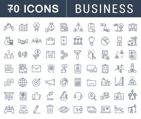 Wall Mural - Set Vector Flat Line Icons Business