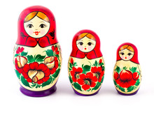 Russian Nesting Dolls. Babushkas Or Matryoshkas. Set Of 3 Pieces