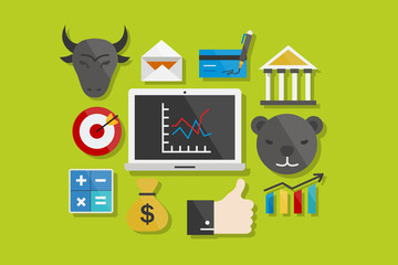Finance and Business Icons Flat Design Vector Illustration Element Icons Set
