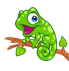 Wall Mural - Cheerful chameleon tree branch cartoon illustration isolated image animal character