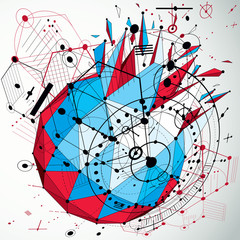 Fototapete - 3d engineering technology vector backdrop, low poly