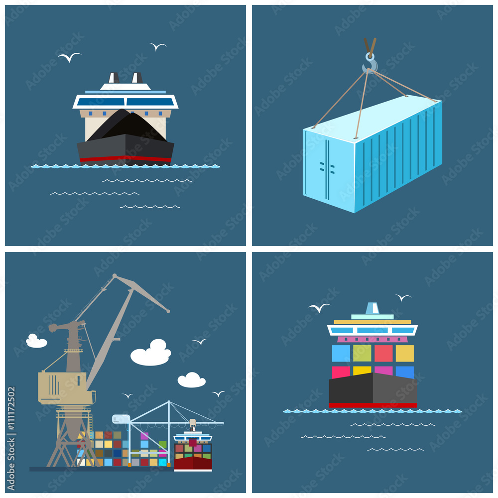 Cargo Icons, Container Ship, Dry Cargo Ship, Unloading Containers from ...