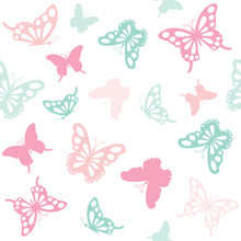 Seamless Pattern Background With Butterflies In Pastel Colors.