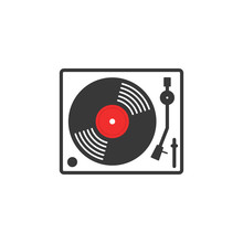 Retro Vinyl Music Player Vector Icon, Vinyl Record Player Flat Outline Linear Style, Record Turntable Logo, Thin Line Modern Emblem Design, Illustration Isolated On White Background