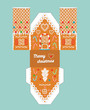 Printable gift gingerbread house with christmas glaze elements. Template for 3 d house.