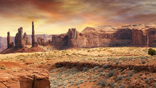 Monument Valley Landscape In The Sunset Light