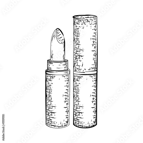 Hand Drawn Lipstick Detailed Sketch Of Open Lipstick And Closed