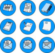 blue painted icon documentation, contracts, messages, reminder notes.