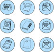 blue painted icon documentation, contracts, messages, note.
