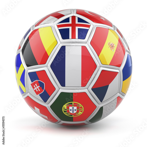 Fotografía Soccer ball with flags of qualified nations teams for Euro 2016 and french flag