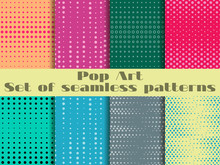 Dotted, Pop Art Seamless Pattern. Background In Pop Art Style. Set Backgrounds Pattern.