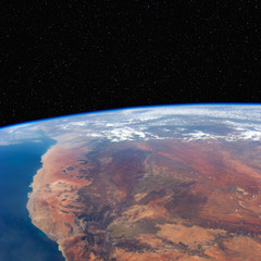 south africa and namibia from space with stars above. includes nasa data.