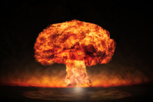 Nuclear Explosion In An Outdoor Setting. Symbol Of Environmental Protection And The Dangers Of Nuclear Energy