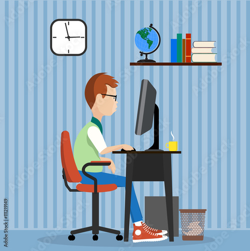 Cuadros en Lienzo man at the computer .frilanser at work illustration