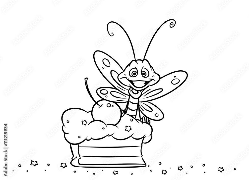 Insect butterfly cake dessert coloring pages illustration Stock ...