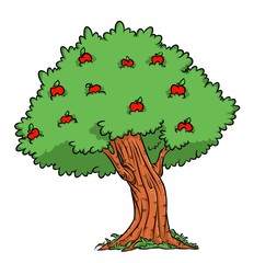 apple tree harvest apple cartoon illustration